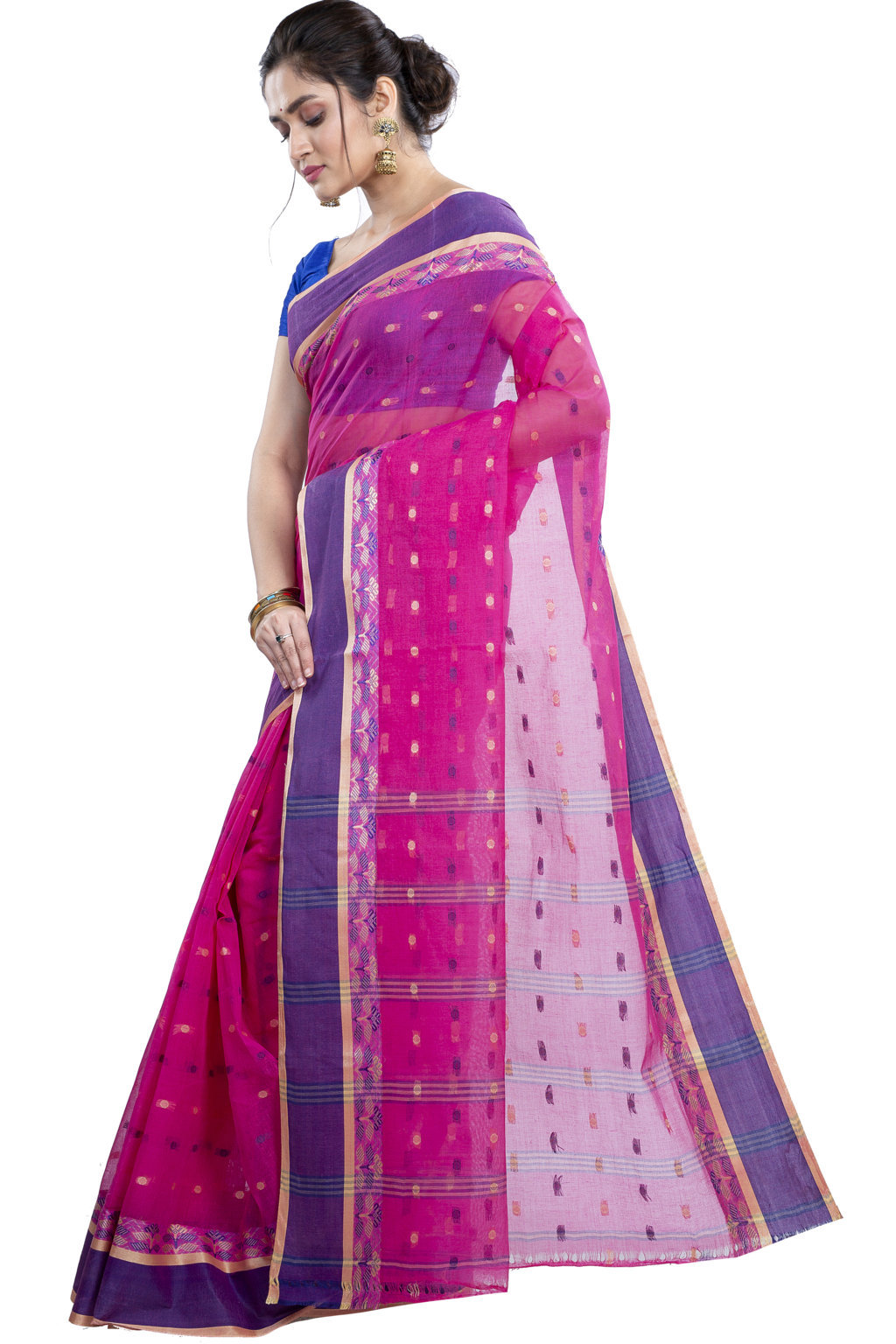 Pink Pure Cotton JoraPata Tant Saree (782)
